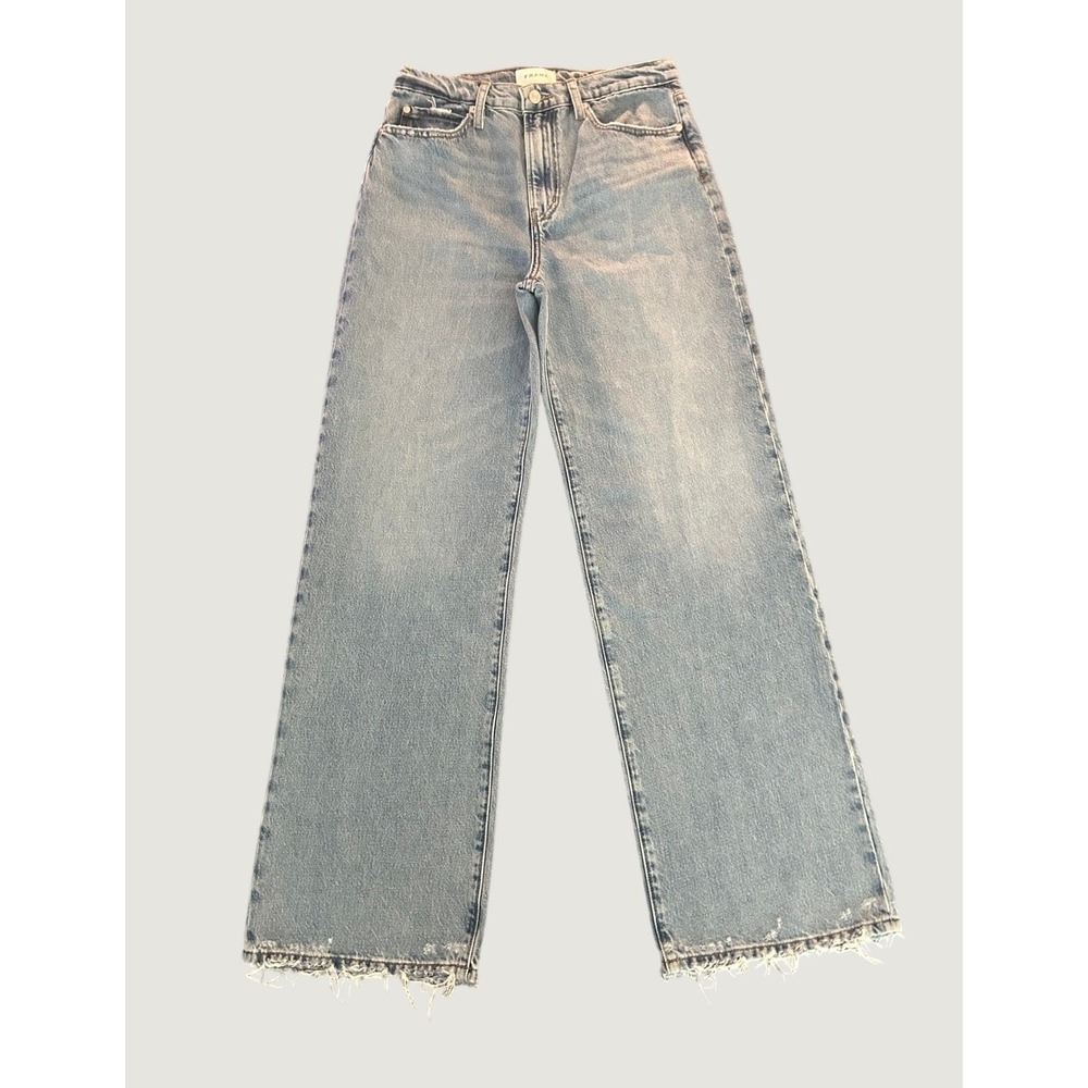 FRAME Le Jane Wide Leg High Rise Jeans Light Wash Raw Hem Size 27 NEW 1401